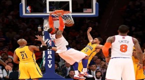 Carmelo Anthony’s Monster Dunk Puts Pacers Big Man Pendergraph On His Back (Video)
