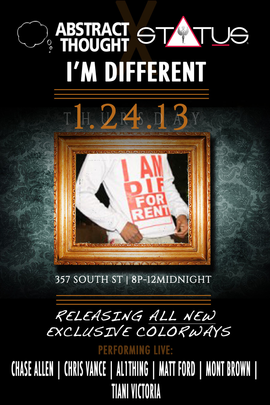 IMDIFFERENTrevised  Abstract Thought & Status Shop #ImDifferent Thurs 8pm Ft @TianiVictoria @MontBrown @Al_1thing and More 