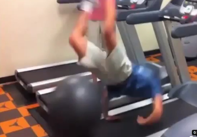 #UltimateFail Guy Tries Bouncing Himself On A Yoga Ball On A Treadmill (Video)