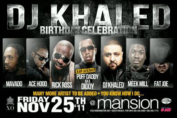 DJ Khaled (@TheRealDJKhaled) Birthday Bash At Club Mansion in Miami W/ Meek Mill, Ross, Fat Joe & Diddy (Video)