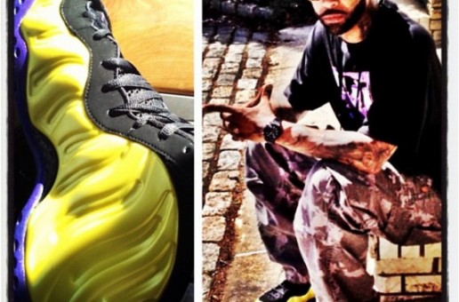 Joe Budden’s Custom Electrolime Foamposites in the Lakers Colorway