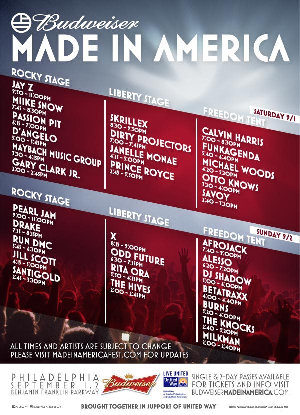 Budweiser Made In America Festival Schedule And Park Map Released