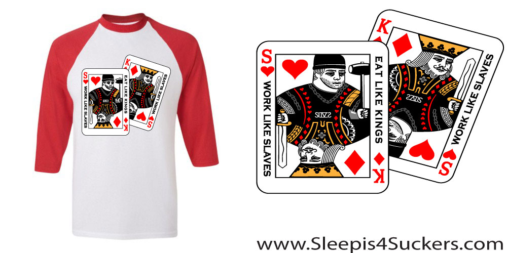 SLAVESRAGRED Si4S (@SleepIs4Suckers)- Work Like Slaves, Eat Like Kings (Baseball Tee) (Men)  