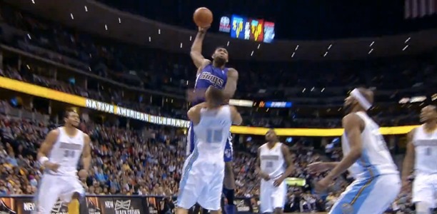 Demarcus-Cousins-Dunk-on-Anthony-Randolph Kings Big Man DeMarcus Cousins Posterizes Nuggets Anthony Randolph (VIDEO)  