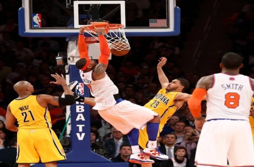 Carmelo Anthony’s Monster Dunk Puts Pacers Big Man Pendergraph On His Back (Video)