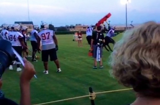 South Carolina Gamecock Jadeveon Clowney Flips A Blocking Sled During Practice (Video)