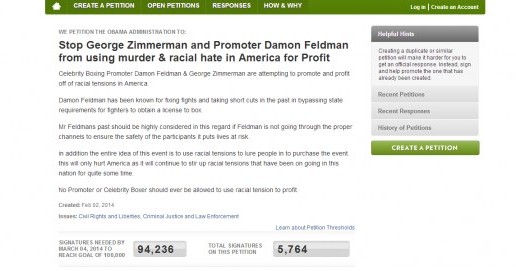 Petition Calls To Stop George Zimmerman Boxing Match