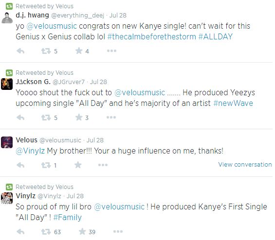 veloustweets Coke Boys Newest Signee, Velous Confirms He Is The Producer For Kanye West's Upcoming 'All Day' Single 
