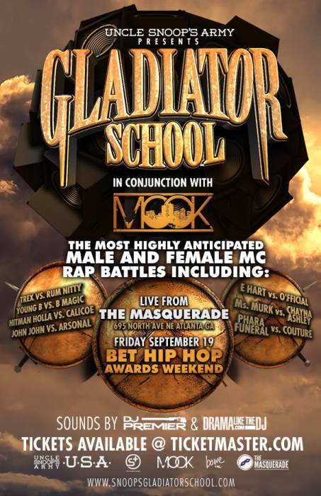 GladiatorSchoolFlyer1 Snoop Dogg's Gladiator School Will Kick Off The 2014 BET Hip Hop Awards Weekend  