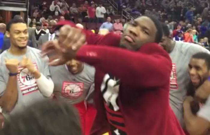 joel_embiid Philadelphia 76ers Rookie Joel Embiid Does The Shmoney Dance During Pre-Game Warmups (VIDEO) 