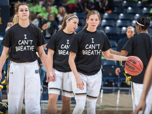 B9315490738Z.1_20141213183811_000_G819D9VS6.1-0 Notre Dame's Women Basketball Team Wears "I Can't Breathe" Shirts During Their Pregame Warmups (Photos)  