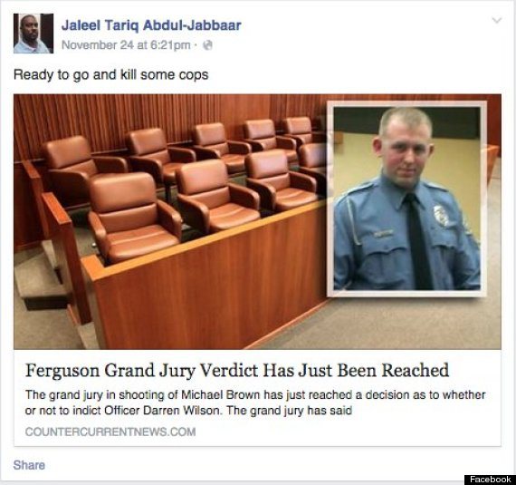 o-threat-570-1 WTF: A Black Man Named Jaleel Tariq Abdul-Jabbaar Has Been Arrested For Allegedly Threatening To Kill Darren Wilson On Facebook 