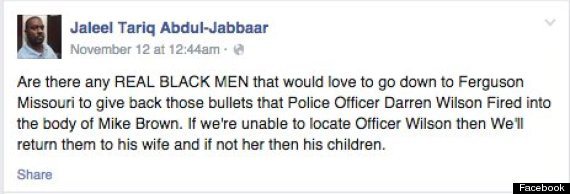 o-threat-570 WTF: A Black Man Named Jaleel Tariq Abdul-Jabbaar Has Been Arrested For Allegedly Threatening To Kill Darren Wilson On Facebook 