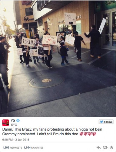 Screen-Shot-2015-01-07-at-9.43.56-AM-1-383x500 YG Fans Protest His Grammy Snub In Front Of The Grammy Museum In Los Angeles  