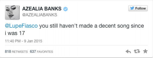 Screen-Shot-2015-01-11-at-4.04.20-AM-500x189-1 Azealia Banks Throws Shade At Kendrick Lamar & Engages In Twitter Beef With Lupe Fiasco  