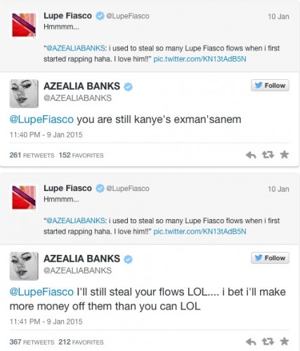 Screen-Shot-2015-01-11-at-4.05.34-AM-1-427x500 Azealia Banks Throws Shade At Kendrick Lamar & Engages In Twitter Beef With Lupe Fiasco  