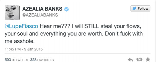 Screen-Shot-2015-01-11-at-4.06.19-AM-500x199-1 Azealia Banks Throws Shade At Kendrick Lamar & Engages In Twitter Beef With Lupe Fiasco  