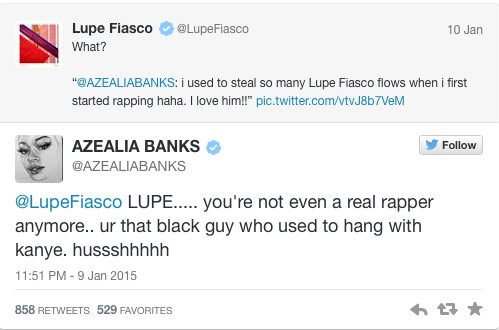 Screen-Shot-2015-01-11-at-4.07.17-AM-1 Azealia Banks Throws Shade At Kendrick Lamar & Engages In Twitter Beef With Lupe Fiasco  