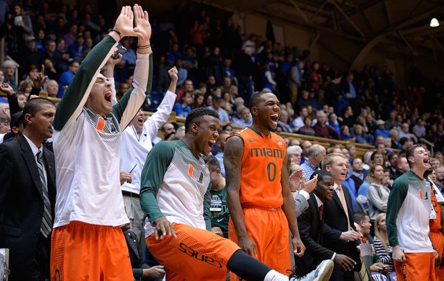 miami-bench-fired-up-duke-win Philly's Own Ja'Quan Newton Helps The Miami Hurricanes Upset The Top Ranked Duke Blue Devils  