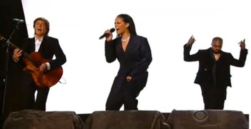 B9X0FxpCEAE36B--500x258 Rihanna, Kanye West, & Paul McCartney - FourFiveSeconds (Live From The 2015 Grammy Awards) (Video)  