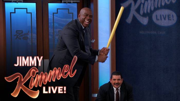 magic-johnson-jimmy-kimmel-play-wiffle-ball Magic Johnson Talks Winning NBA Titles, The State Of The Los Angeles Lakers & More With Jimmy Kimmel (Video)  