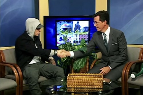 stephen-colbert-eminem-public-access-interview-2015-billboard-650-500x331 Stephen Colbert Interviews Eminem On Public-Access Show In Michigan  