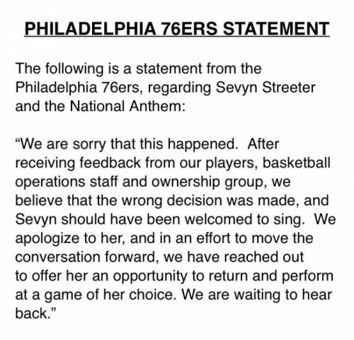 Cv3kMWzXYAASrcU-500x481 The Sixers Have Issused a Apology to Sevyn For Not Letting Her Sing the National Anthem  