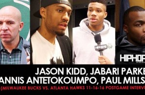Jason Kidd, Jabari Parker, Giannis Antetokoumpo, Paul Millsap (Milwaukee Bucks vs. Atlanta Hawks 11-16-16 Postgame Interviews)