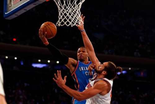 Westbrook-87-500x334 Russell Westbrook's 3rd Straight Triple Double Leads The OKC Thunder Past the New York Knicks (112-103) (Video)  