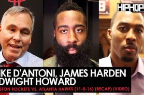 Mike D’Antoni, James Harden, Dwight Howard (Houston Rockets vs. Atlanta Hawks LockerRoom Interviews) (Video)
