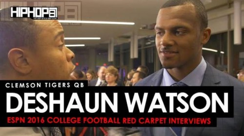 DeShaun-500x279 Clemson Tigers QB Deshaun Watson the 2016 Heisman, the 2016 College Football Playoffs & More on the ESPN 2016 College Football Awards Red Carpet (Video)  