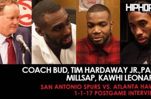 Coach Bud, Tim Hardaway Jr.,Paul Millsap, Kawhi Leonard (San Antonio Spurs vs. Atlanta Hawks 1-1-17 Postgame Interviews)