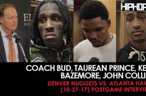 Coach Bud, Taurean Prince, Kent Bazemore, John Collins (Denver Nuggets vs. Atlanta Hawks) (10-27-17) (Postgame Interviews)
