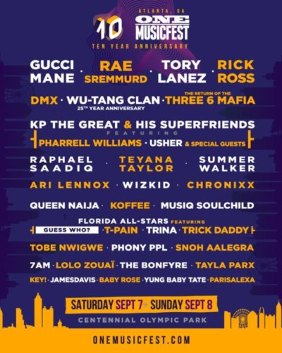 one-musicfest-2019-400x500 Gucci Mane, Rick Ross, Wutang Clan & More to Headline One Music Fest in Atlanta  