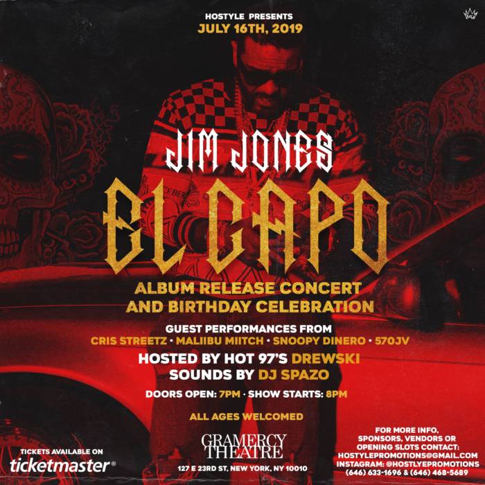 Jim Jones to Perform “El Capo” Live + Surprise Guests Gramercy Theatre (NYC) Home of Hip Hop