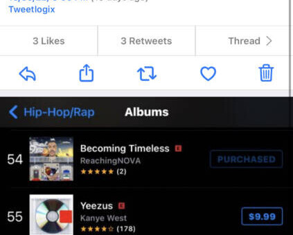 ReachingNOVA’s seminal album, BECOMING TIMELESS, has peaked at #54 in the USA’s Top 200 Hip Hop tracks.