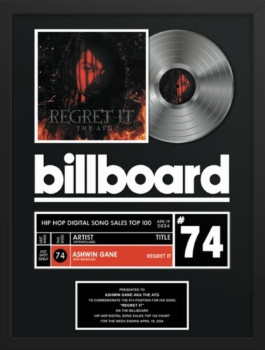 Ashwin-Gane-Updated-Billboard-Plaque-379x500 Recording Artist Ashwin Gane Heats Up The Charts With "Regret It"  